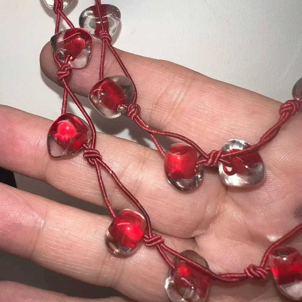 Vintage Glass Bead Knotted Cord Necklace (shown double) - Picture 4 of 8